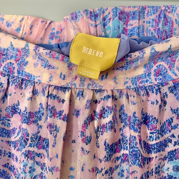Maeve by Anthropologie 100% Silk Maxi Skirt‎ Watercolor Boho Purple Blue Large - Picture 6 of 9
